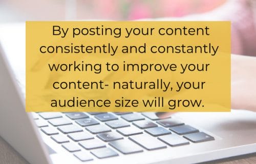 By posting your content consistently and constantly working to improve your content- naturally, your audience size will grow.