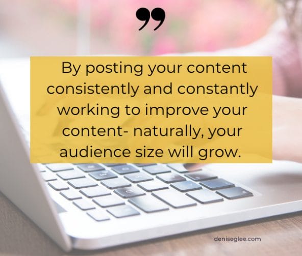 By posting your content consistently and constantly working to improve your content- naturally, your audience size will grow. 