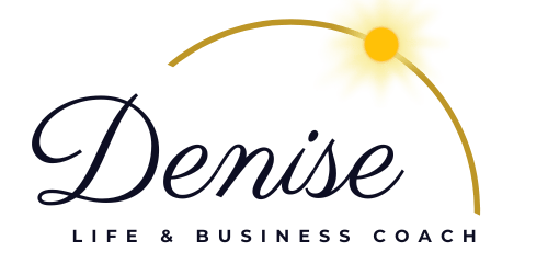 A yellow flower is in front of the name denise and business company.