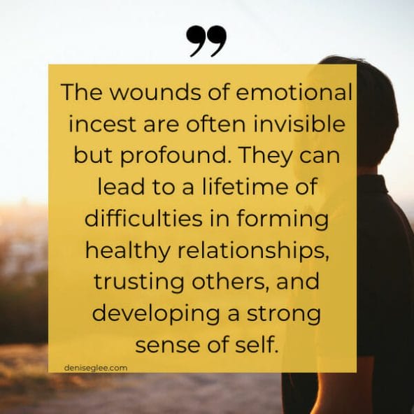 A person holding onto a sign that says the wounds of emotional incest are often invisible but profound.