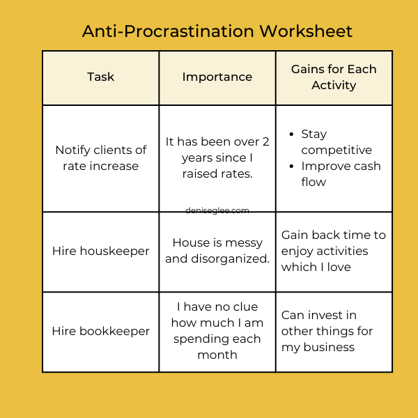 A table with three different types of tasks.