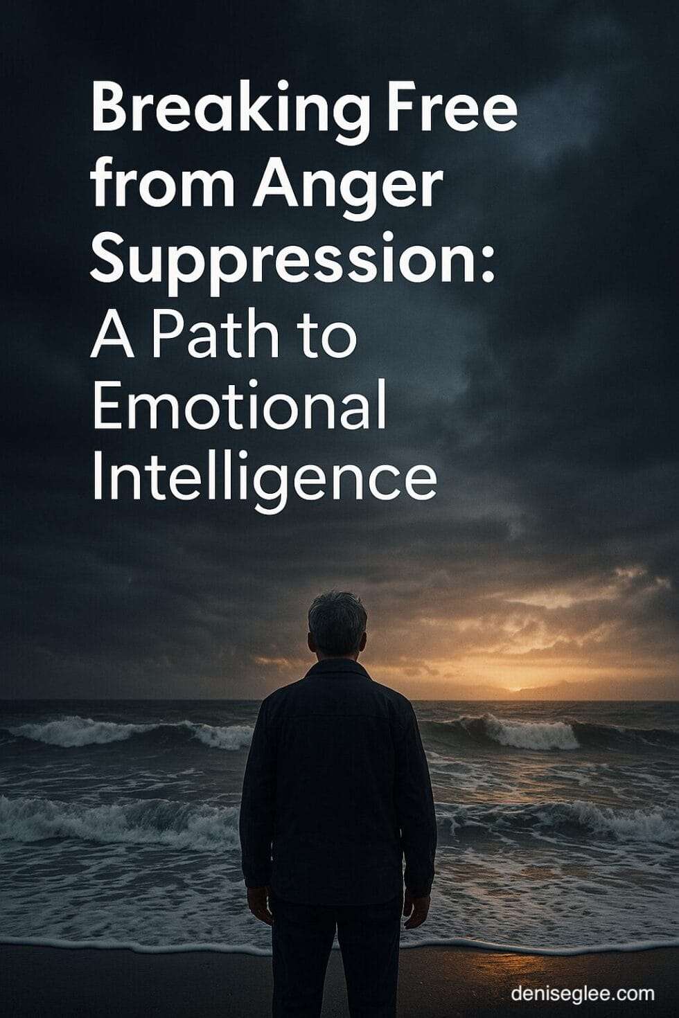 Person standing firm at the edge of a stormy sea, symbolizing the transformation of suppressed anger into emotional clarity