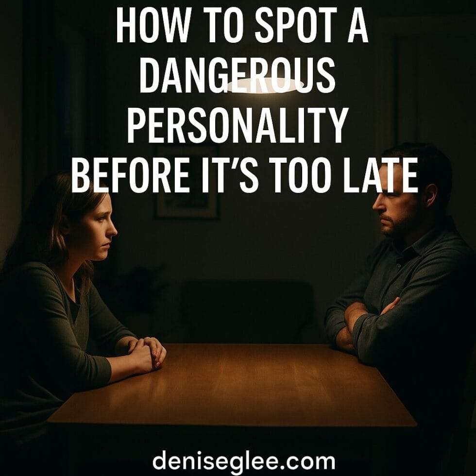 A tense man and woman sit across from each other at a kitchen table under dim lighting, illustrating psychological control and emotional tension.