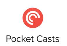 A red and black logo for pocket casts.