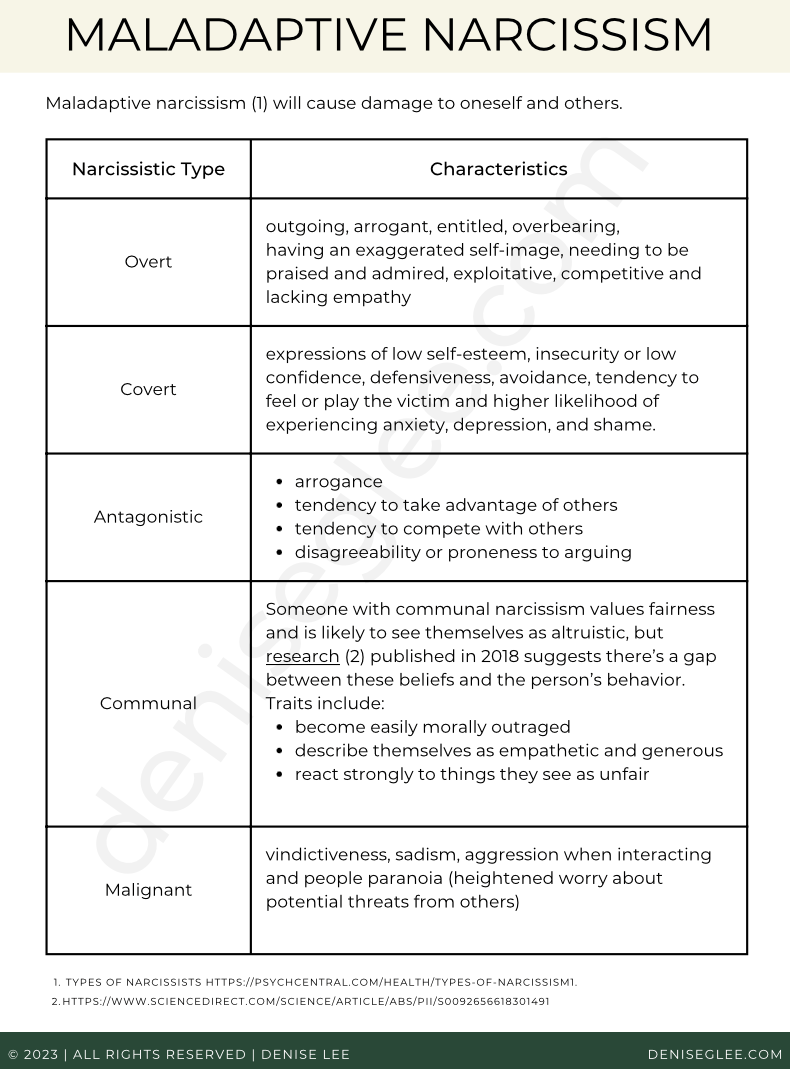 A table with different types of characteristics and descriptions.