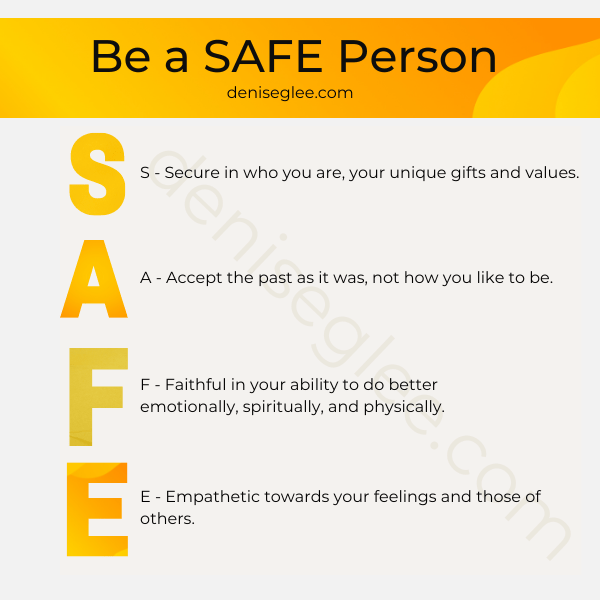 A poster with five different words and the word safe.