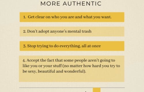 A yellow and white graphic with four tips to help you become more authentic.