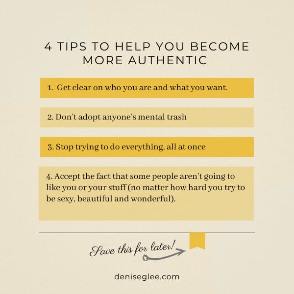 A yellow and white graphic with four tips to help you become more authentic.