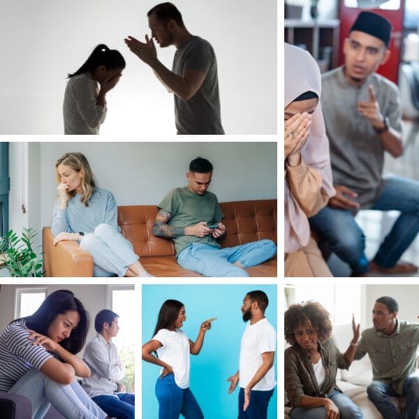 collage of angry couples