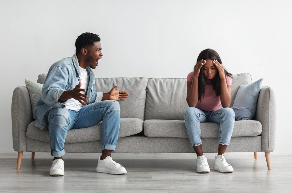 man yelling at woman