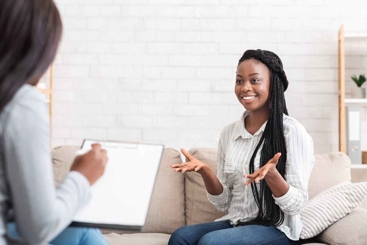 black woman in therapist office