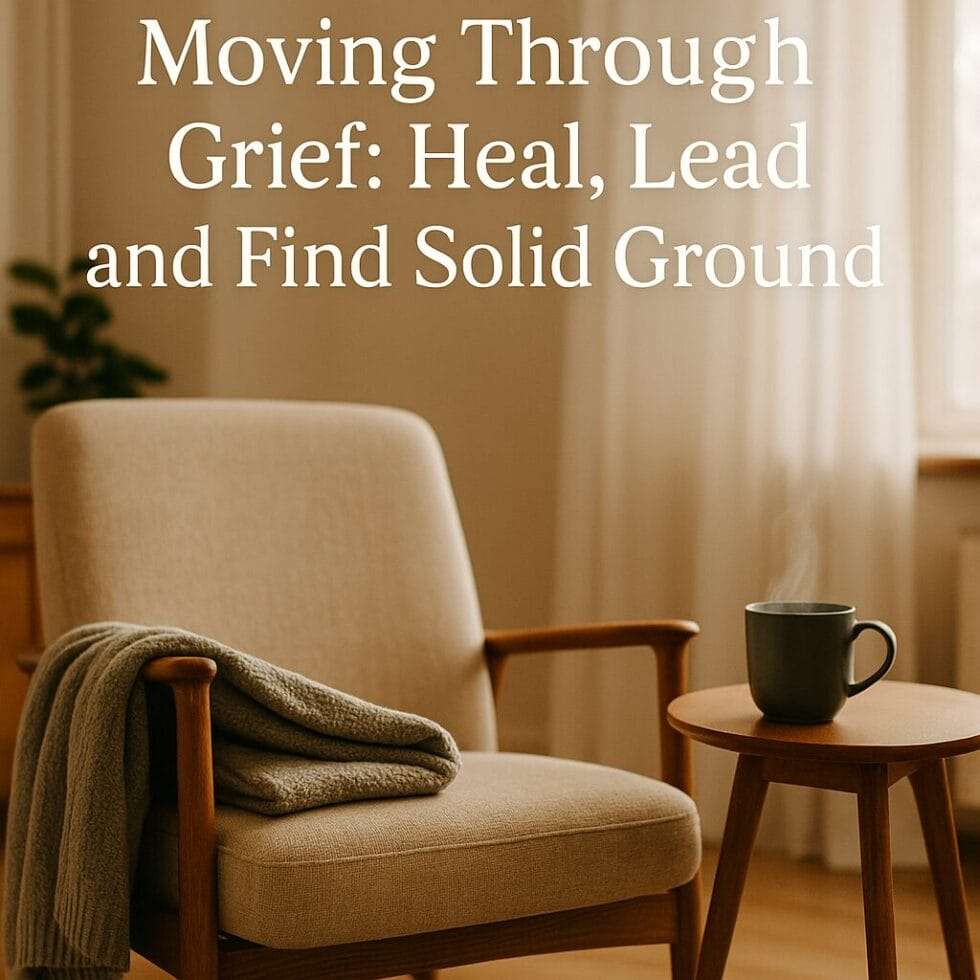 Empty chair with blanket and steaming mug symbolizing gentle space for grief healing