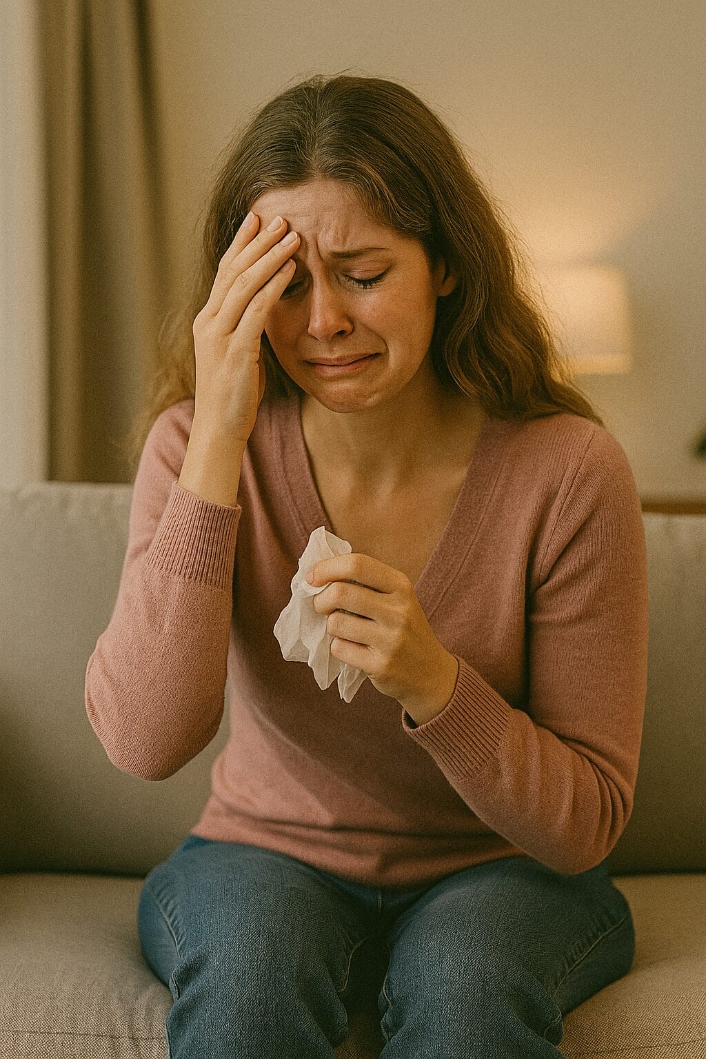 woman crying while looking down