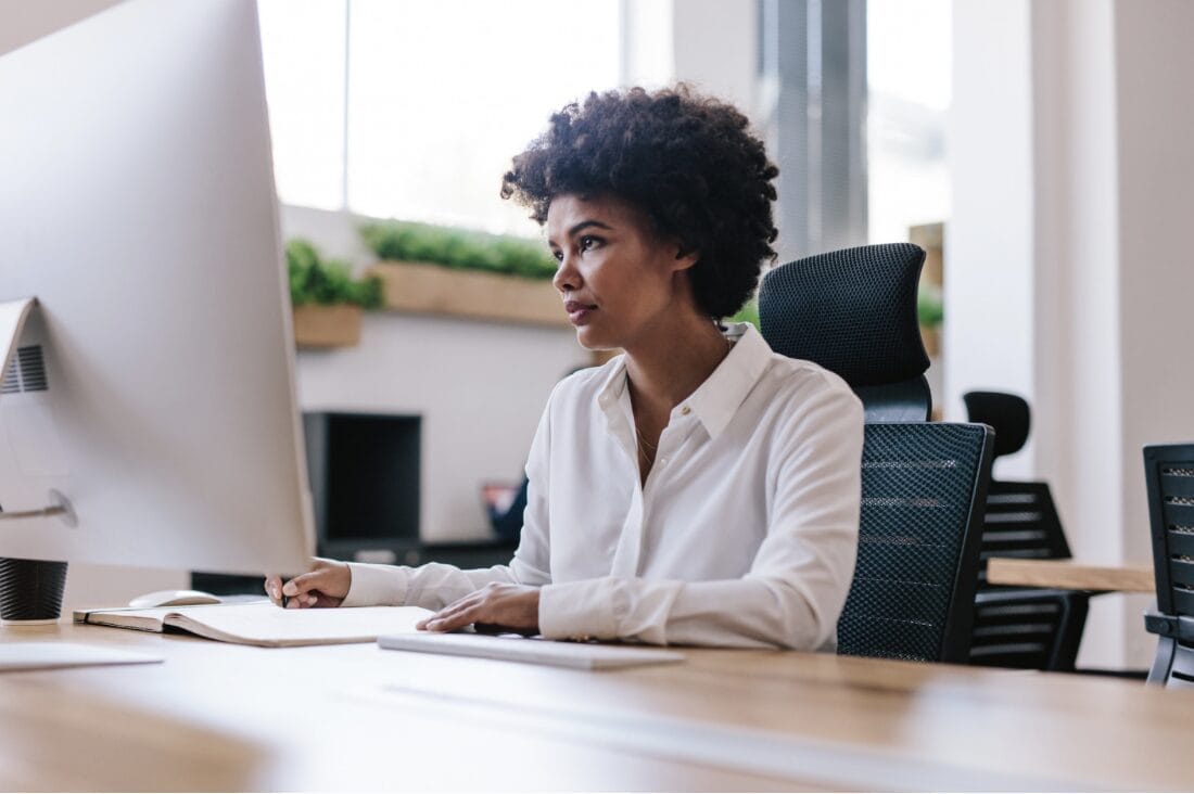 woman looking at screen