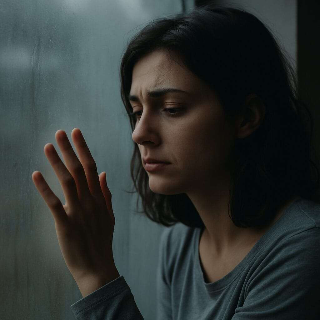 A woman trapped in emotional conflict—symbolizing the confusion of romantic codependency.