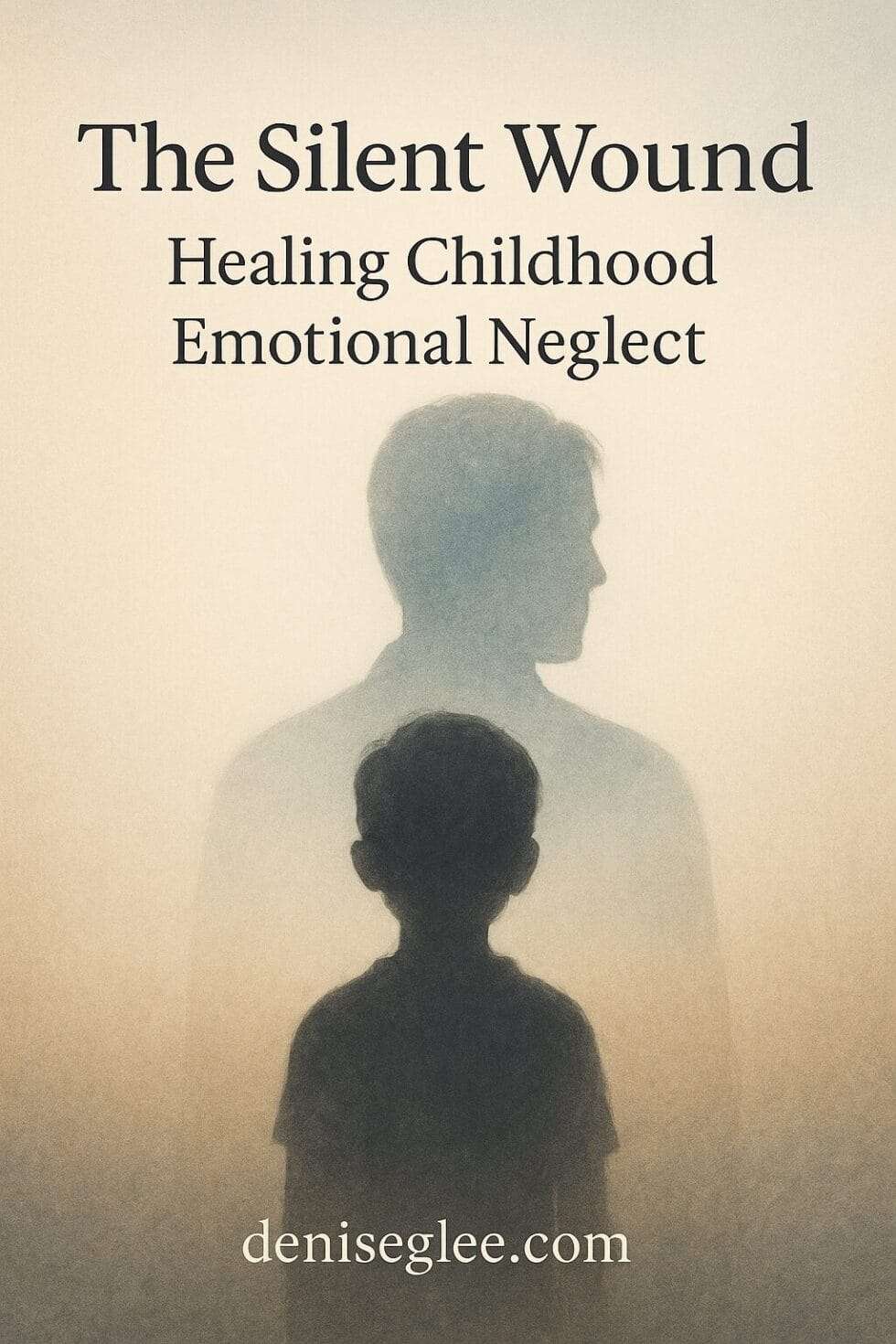 Silhouette of a child fading into an adult figure with soft light, symbolizing emotional healing from childhood neglect