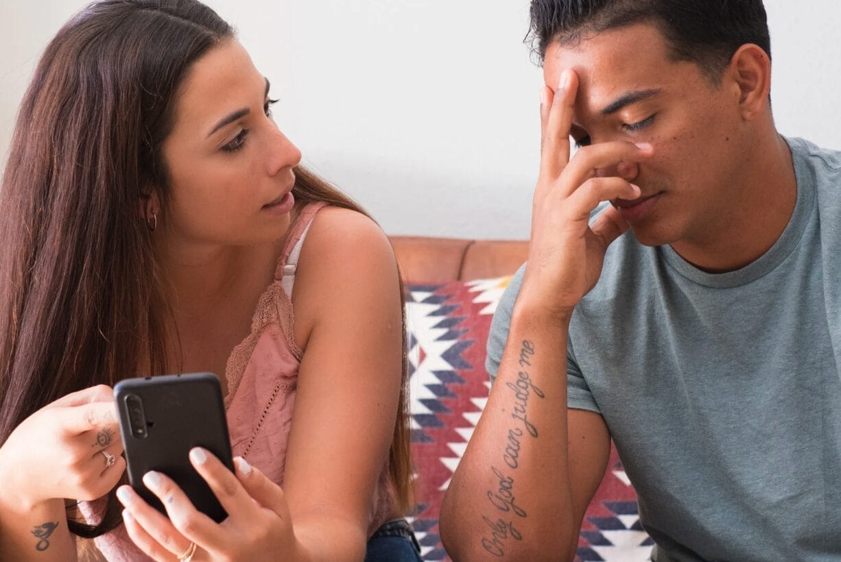 woman on the left side confronting her husband