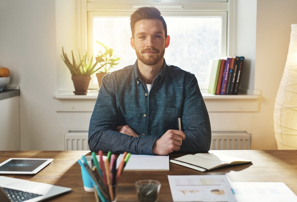 confident man at desk