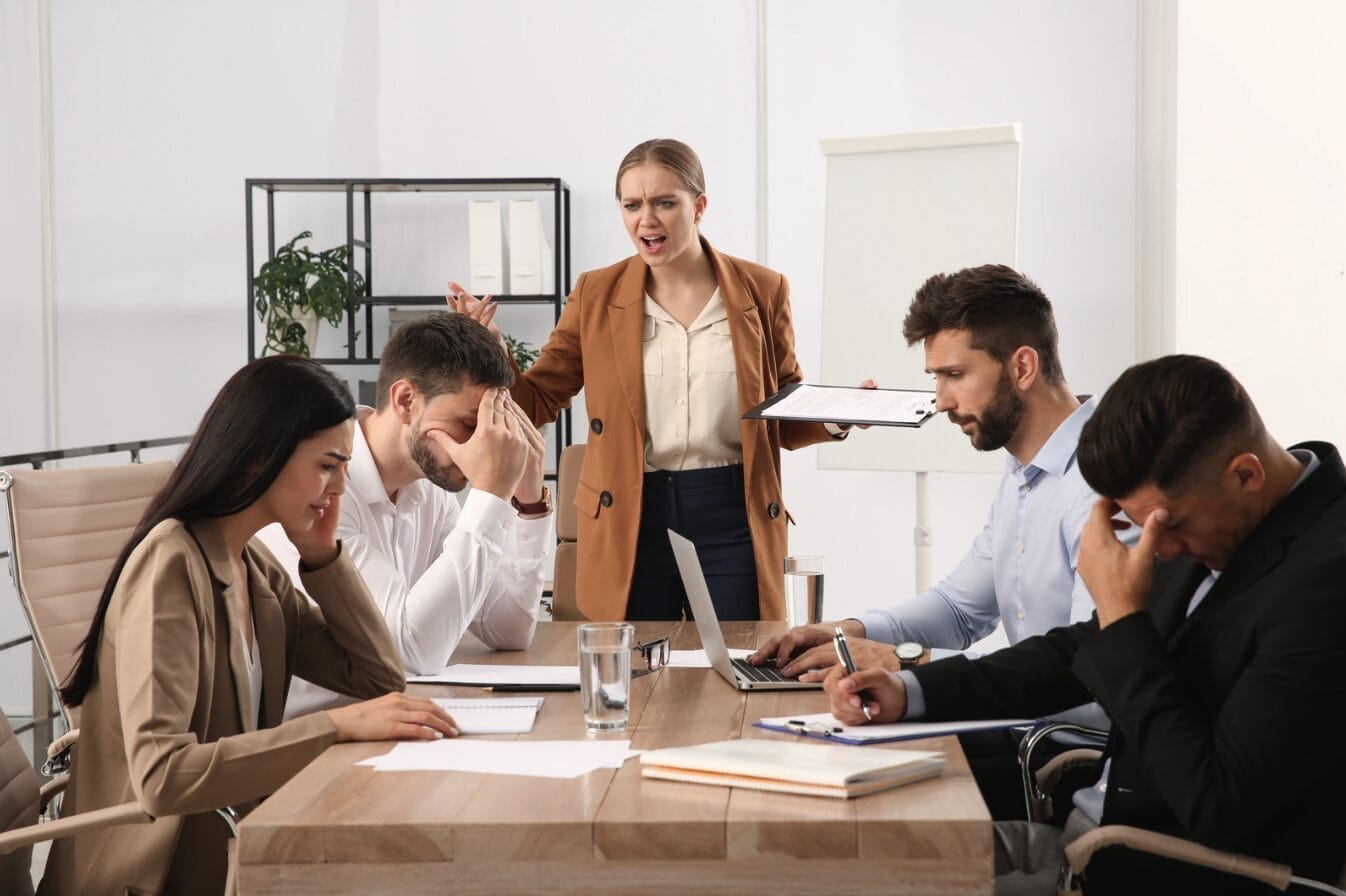 woman yelling at coworkers