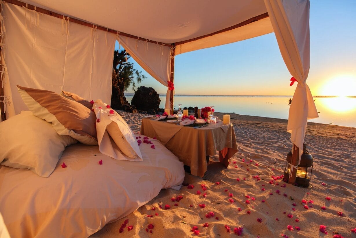 bed on a beach