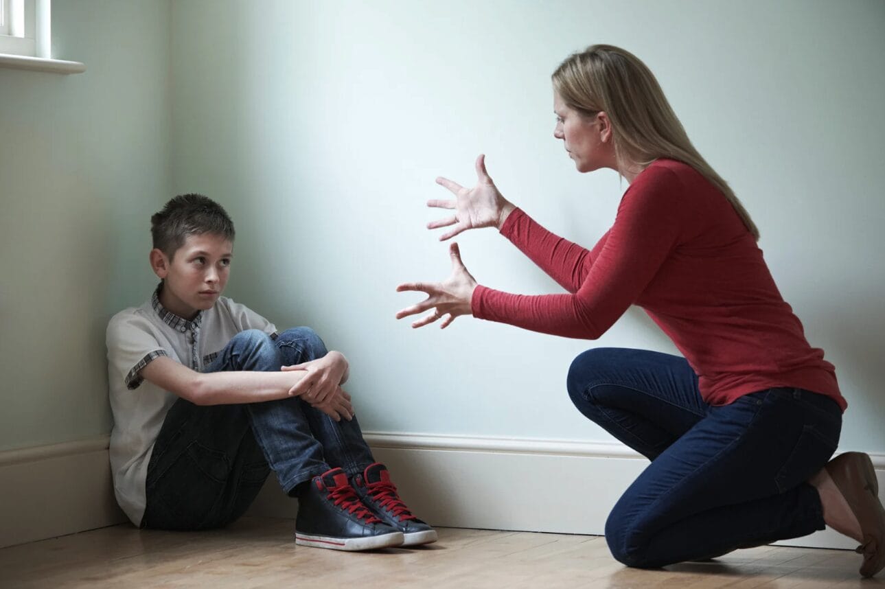 woman yelling at son