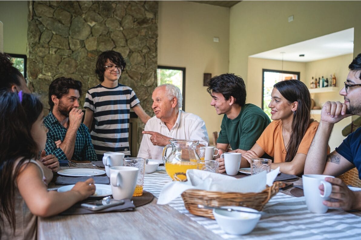 multiple generations eating at dinning table