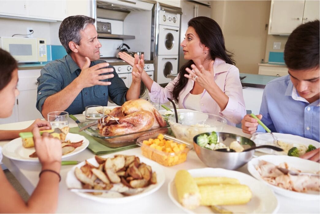 woman and man wait while at dinning table