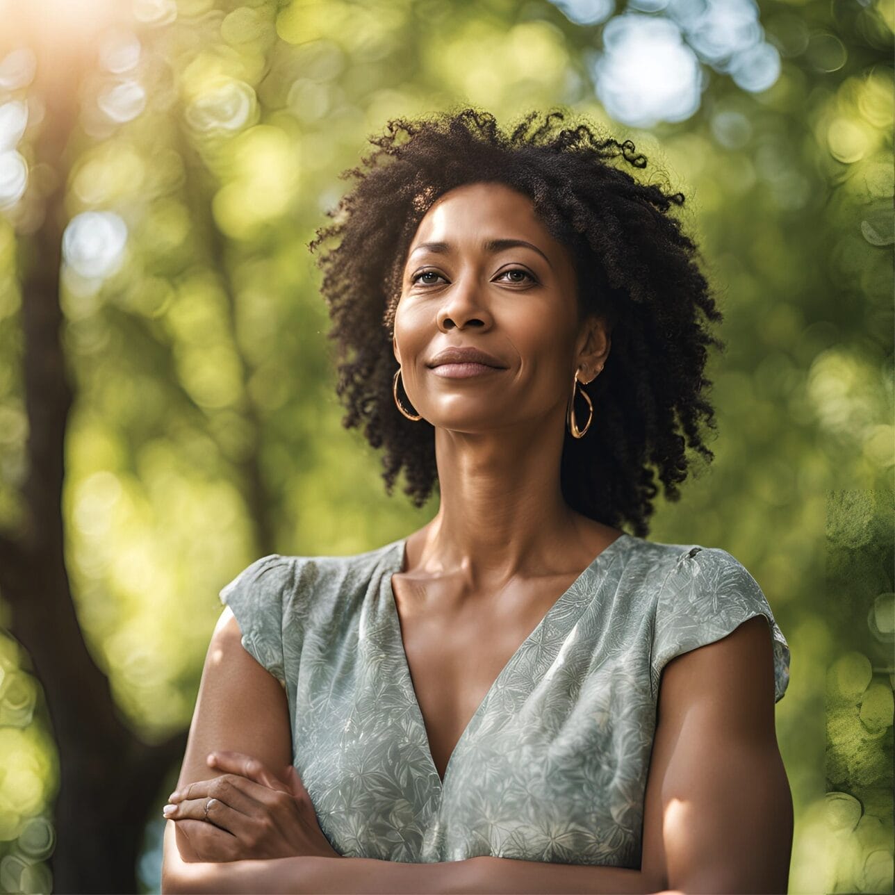 black woman with her arms crossed feeling confident