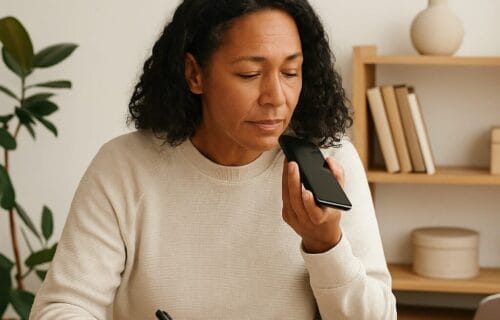 African American woman building brand voice through voice note journaling