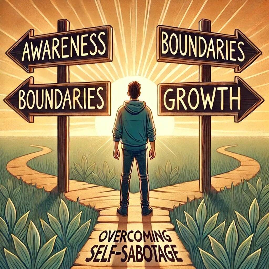 An-uplifting-image-of-a-person-standing-at-a-crossroads-with-three-distinct-paths-in-front-of-them.-Each-path-represents-a-step-to-overcoming-self-sa