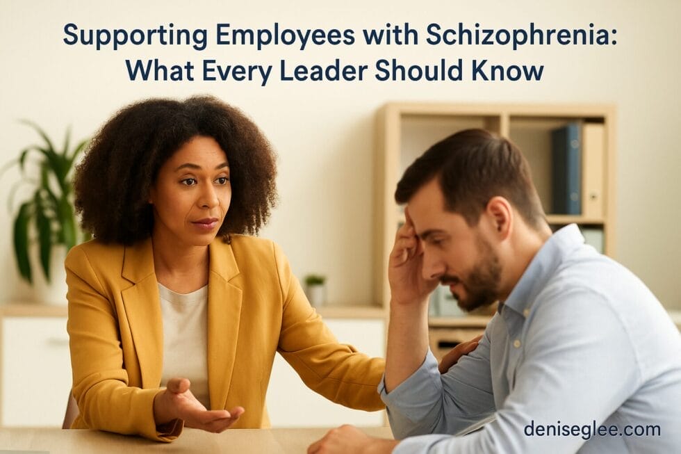 Manager offering support to employee with mental health challenges in a workplace setting.