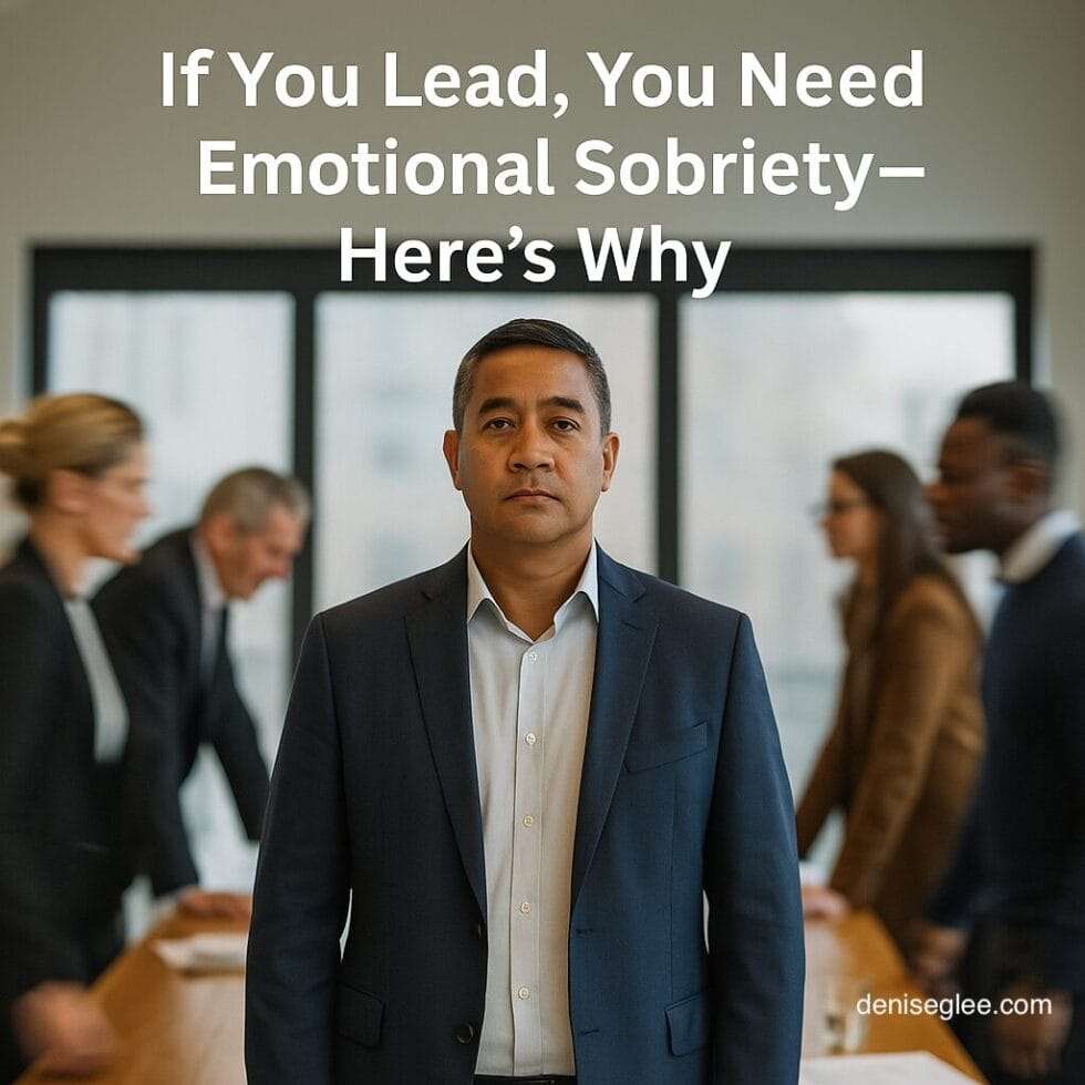 Pacific Islander man in his 40s standing calmly in a boardroom while others blur in motion around him