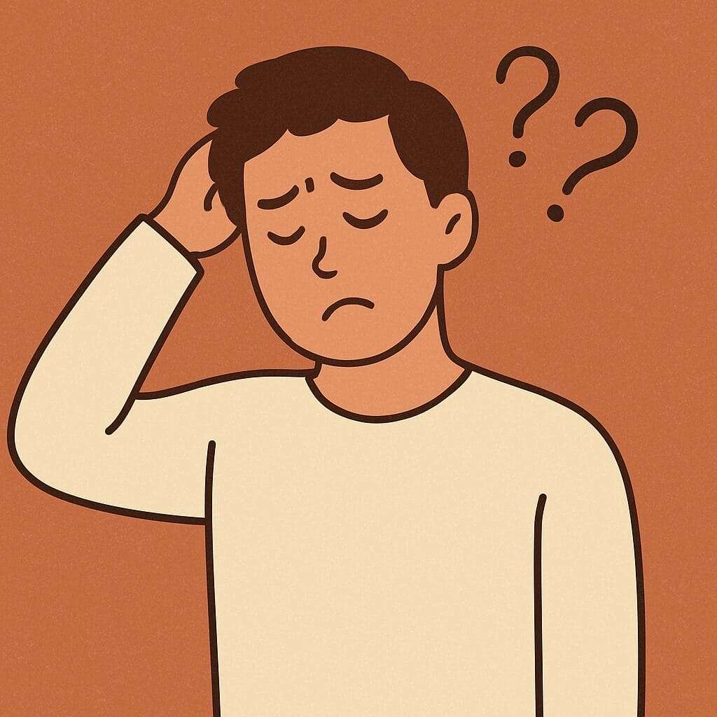 cartoonish human person with questions