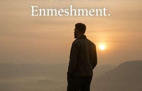 Reclaim Your Life. Break Free from Mother-Son Enmeshment. image of man sitting on top of mountain with sunset in background