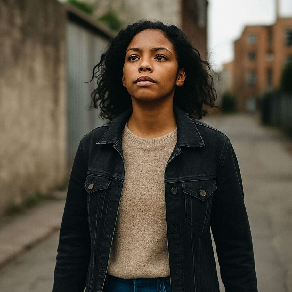 A young African-American woman standing with confidence, representing emotional healing and restored self-trust after trauma