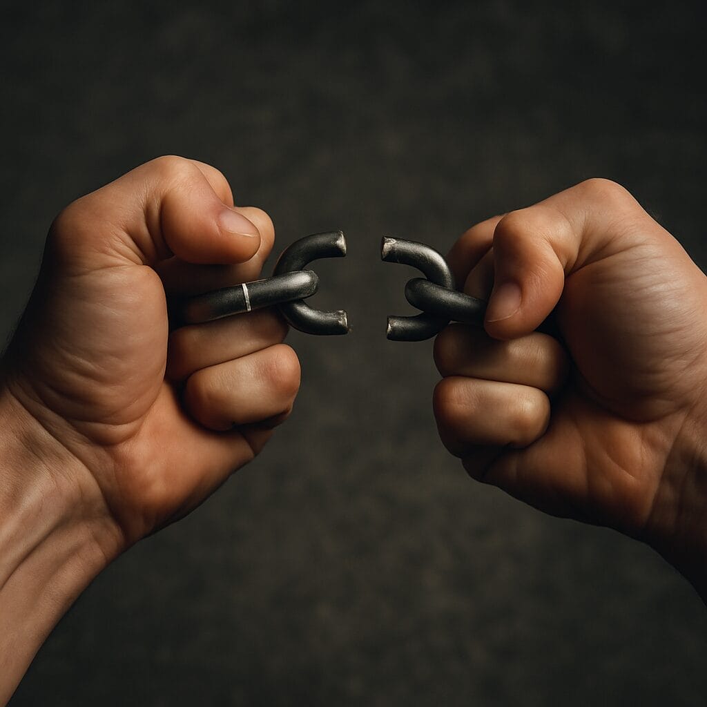 A close-up of hands snapping a circular chain