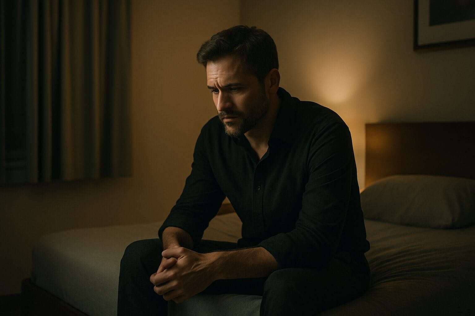 man sitting alone at night