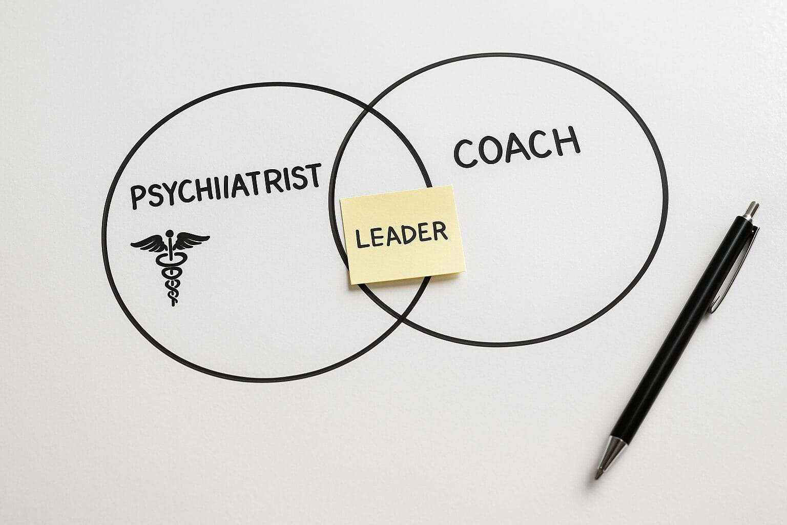 Overlapping circles drawn on a desk, symbolizing the combined support of a psychiatrist and a trauma-informed coach.