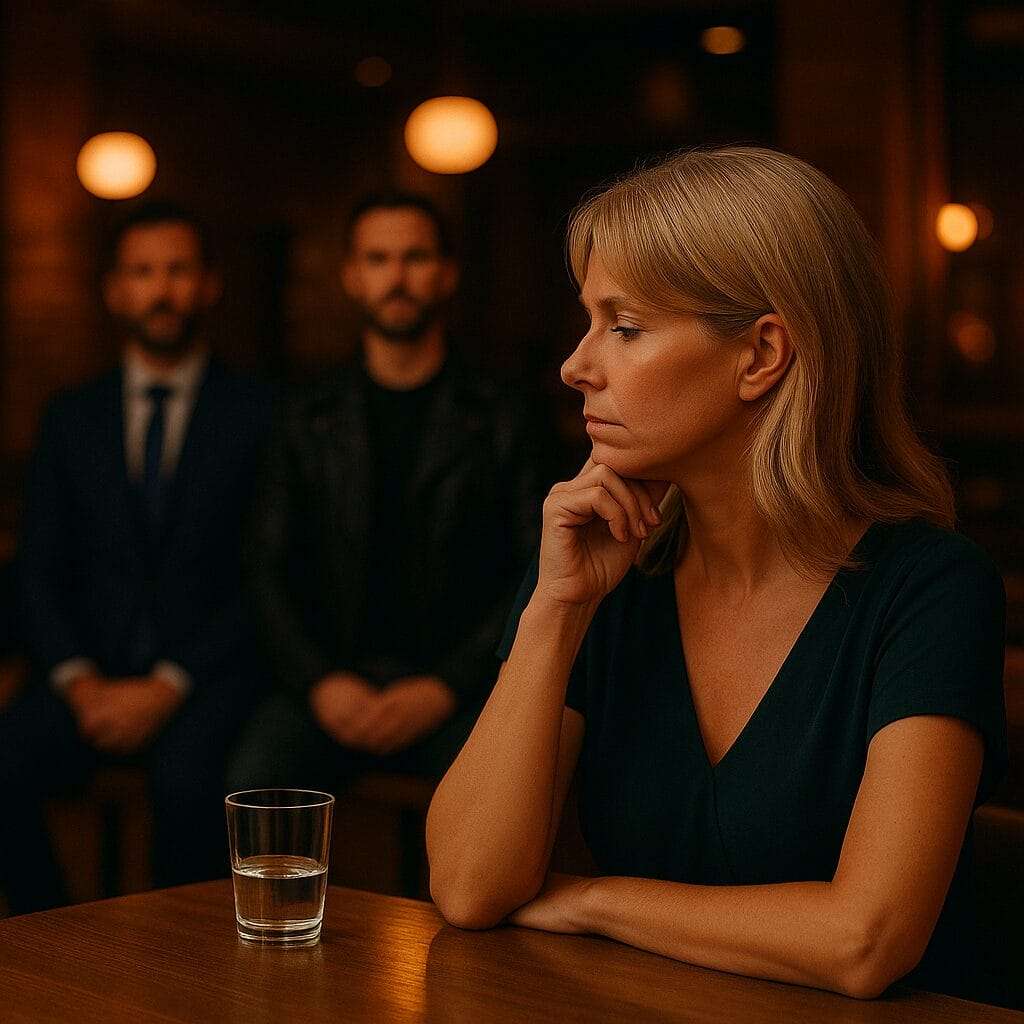 upscale lounge with two men in background