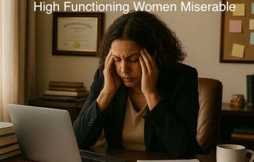 : Black Latina woman sitting exhausted at a cluttered home office desk, overwhelmed by the pressure of title chasing.