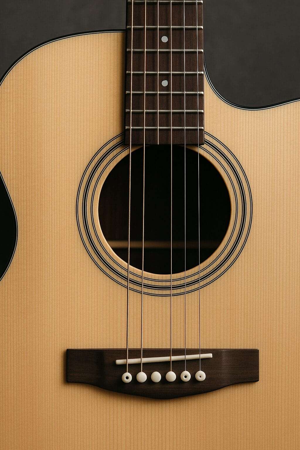 Acoustic guitar with one missing string, symbolizing limited emotional range and the inability to play a full song.